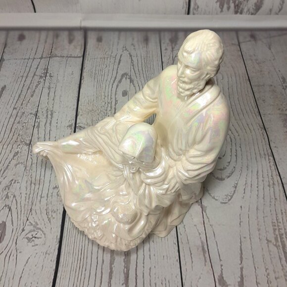 Holy Family Statue Joseph Mary Baby Jesus Ceramic Atlantic Mold Iridescent Pearl - Picture 9 of 16